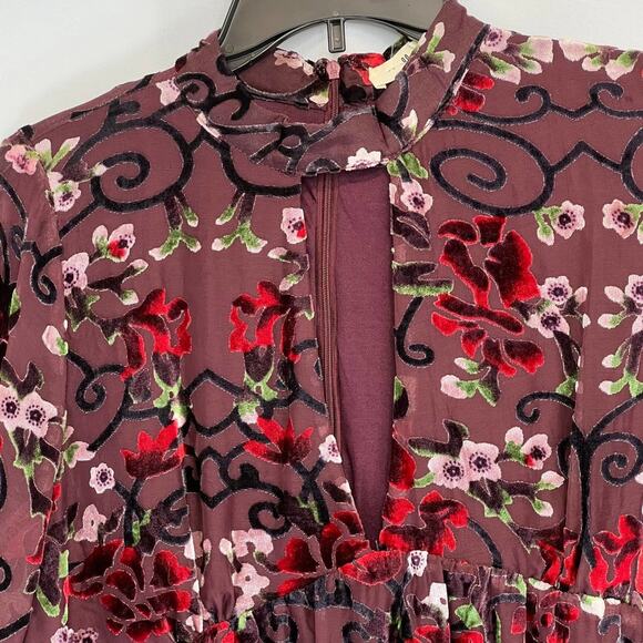 Molly Green Velvet Floral Long Sleeve Top Women's Size Large - Picture 3 of 7